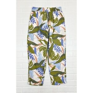 Tahari 100% Linen Floral High Rise Pull On Pants With Pockets Size Small